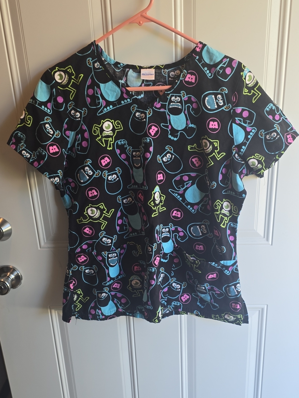 Black Monster Print Scrub Top